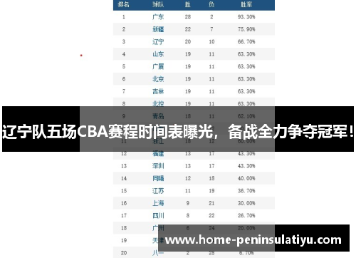 辽宁队五场CBA赛程时间表曝光，备战全力争夺冠军！